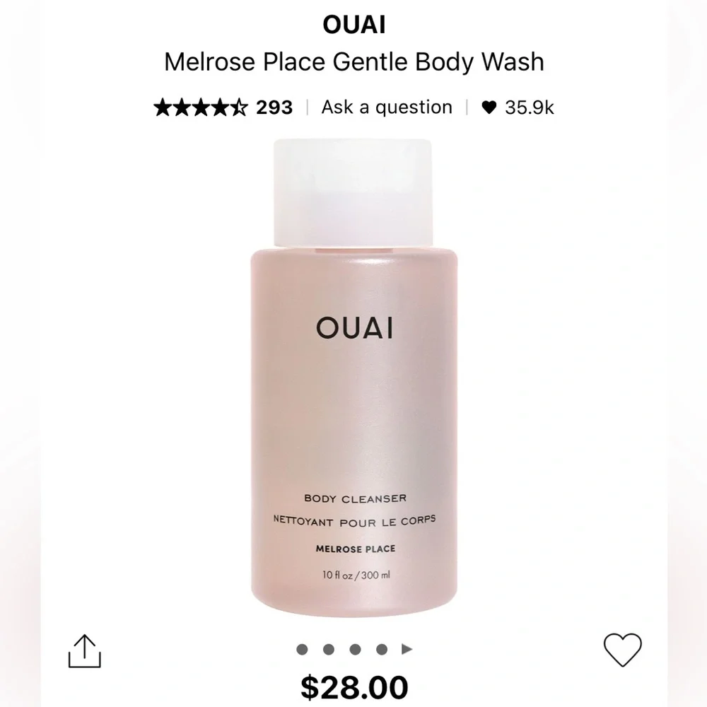 New OUAI Melrose body wash cleanser full size 10 fl oz sensitive skin safe NWT